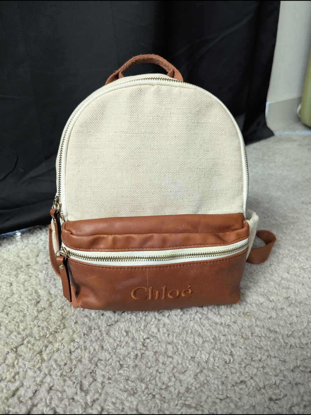 Chloé Kids Canvas & Brown Faux Leather Mini Backpack Cream/Tan